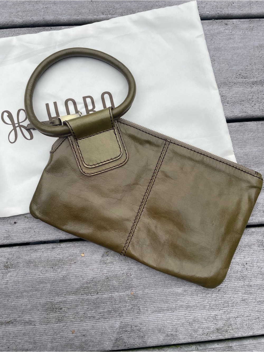 Hobo International Leather Sable Dark Olive Green Wristlet